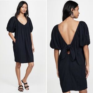NWT Mara Hoffman Odine Black Gauze Swim Cover Up Puff Sleeve Dress - S